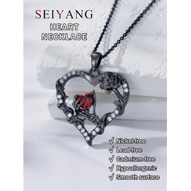 Skeleton Necklace for Women 925 Sterling Silver Heart Gothic Skeleton Hand Black Rose Pendant Necklaces Goth Charm Necklace Punk Skull Jewelry Gifts for Women Men Halloween