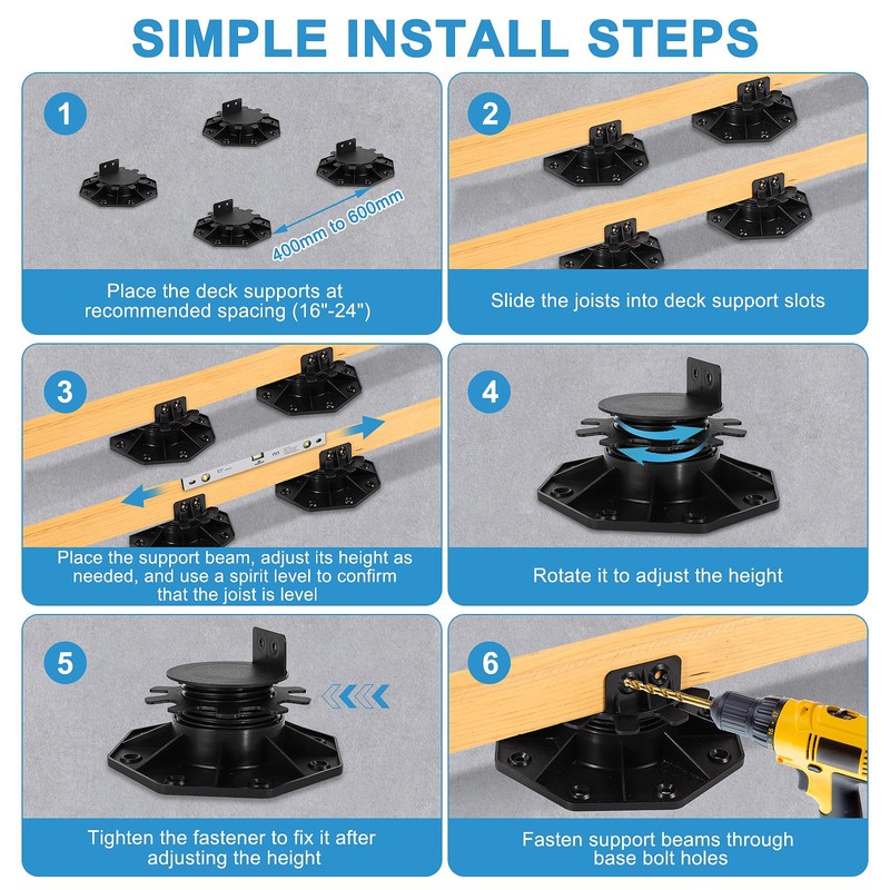 GoldPig 12 Pack Adjustable Deck Support Pedestal, Shed Foundation Base
