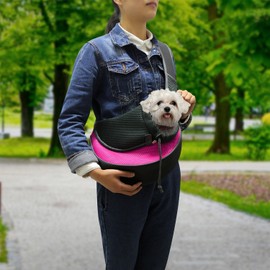 GPCT Pet Puppy Carrier Sling Hands-Free Shoulder Travel Bag. Great for Walking Your Pet. Dog Cat Pet Puppy Outdoor Reversible Pouch Mesh Shoulder Carry Bag Tote Handbag Carrier- (Pink Large)