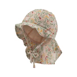 Sterntaler Sun Hat Garden Flower - Girls' Summer Hat in Linen Look with Batiste Lining (Organic) - Adjustable Size - with Neck Protection and Ties - Baby Children's Headpiece, Pale Pink