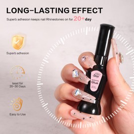 GELLAKTIK 1 Pcs Rhinestone Glue for Nails: 10ml Super Strong Adhesive Nail Glue for 3D Nail Art Design,Updated with Brush Pen Tip Precise for Nail Charms Gems Jewels Diamonds Decorations Cured