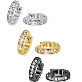 ADAIER Iced Out Hoop Earrings Cubic Zirconia Huggie Cartilage Cuff Stainless Steel Earrings Hypoallergenic Hoop Huggie Earrings For Men Women SE-41, 13mm, Stainless Steel, Cubic Zirconia