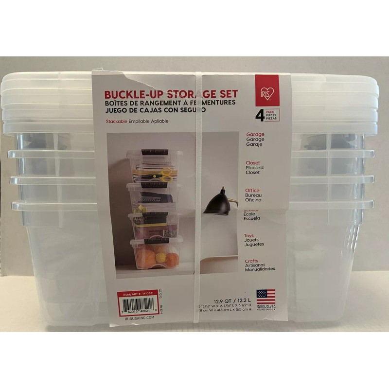 IRIS Buckle-Up Storage Box Set - Clear, 12.9-Quart, Pack of