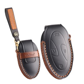ontto Car key cover fit for Hyundai Ioniq 6 Grandeur GN7 Kona Elantra Azera 2023 2024 Sonata Santa fe 2024 handmade leather key holder case keyring key chain Smart Shell Accessories 7 buttons Black