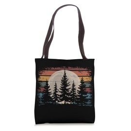 Retro Moon Pine Tree Scene Vintage Nature Night Art Tote Bag