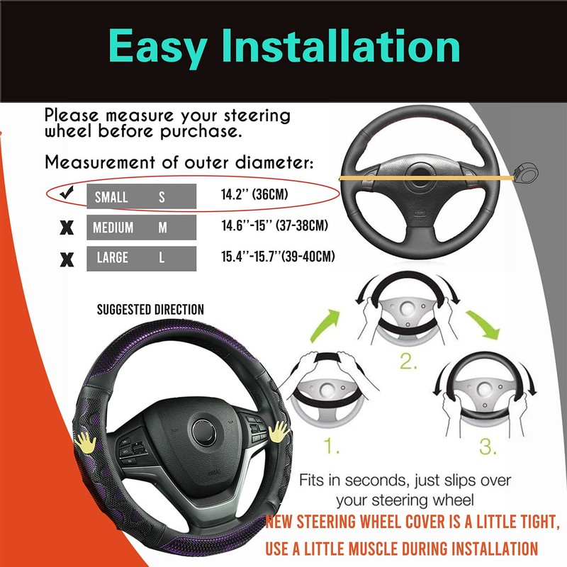 PINCTROT Small Size Steering Wheel Cover Great Grip with 3D