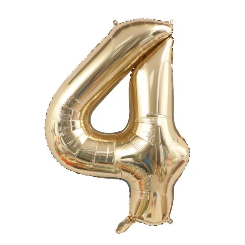 40-Inch White-Gold Number 4 Balloons With Crown, 4th Birthday Party