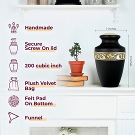 Trupoint Memorials Cremation Urns for Human Ashes, Decorative Burial Urn for Adult Men and Women, Large Grecian Black and Gold