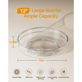 LAMU 2 Pack 12 Inch Lazy Susan Organizer Turntable for Cabinet, with High Edges to Prevent Falling, Large Clear Lazy Susan for Kitchen, Pantry, Refrigerator, Countertop, Table, Bathroom