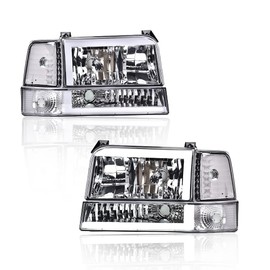 PIT66 LED DRL Headlights Assembly Front Headlamp w/Corner Signal Compatible with Ford Bronco F150 1992-1996 /F250 F350 Super Duty 1992-1997,Clear lens Chrome Housing Clear Reflector