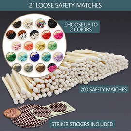Thankful Greetings 2" Choose Your Colors Safety Matches | Set of 200+ Bulk Artisan Matchsticks with Striker Stickers Select 2 Colors - 100+ of Each | Custom for Your Home Decor, Gifts, & Events