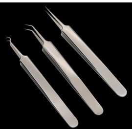 1Set(3PCS) Silver Professional Remove Blackheads Tweezers Set -- Stainless Steel Straight/ Slanted & Pointed Splinter /Bend Curved Blemish Extractor Tool for Acne Zit Cystic Blemish Whitehead Popping