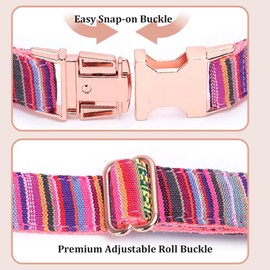 YSHOME&PET Nylon Dog Collar with Metal Buckle and D Ring, Bohemia Style Stripe Patterned Adjustable Pet Collars with Reinforced Metal Clasp for Puppy Small Medium and Large Breeds (Blue, Large)