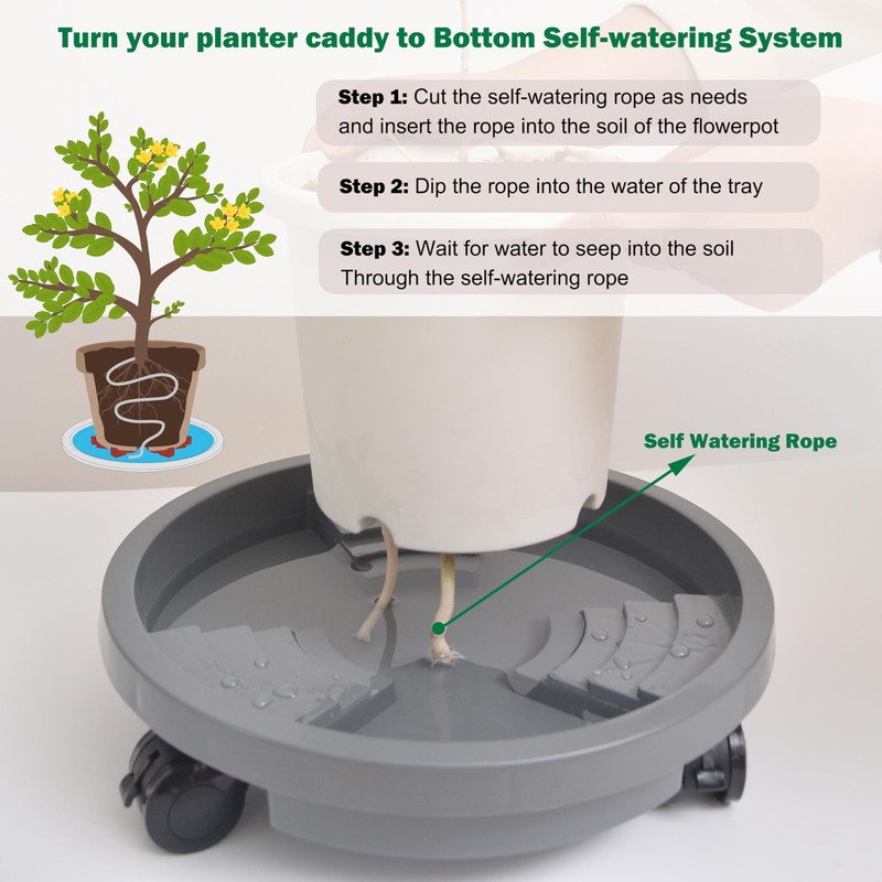3 Pack 13 inch Plant Caddy with Lockable Wheels, Drainage