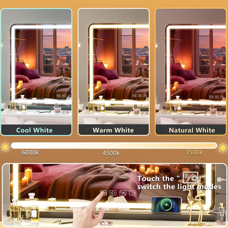 Hasipu Vanity Mirror with Lights and Bluetooth Speaker, 32" x