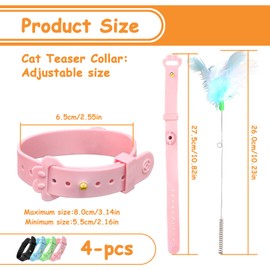 Roucerlin 4 Pieces Cat Collar with Feather Toy Attached & Bell, Self Play Kitten Interactive Feather Collar, Hands Free Cat Interactive Toys Plume Wand Teaser for Indoor Kittens Neck Pets (4 Colors)