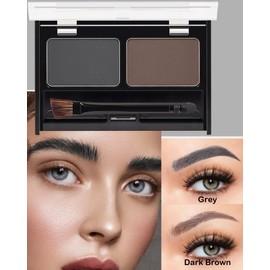 Eyebrow Powder Makeup Kit,2 Colors Waterproof Eye Brow Powder Tinting Palette Long-Lasting for Women,Grey Dark Brown Brow Fill&Sculpt Natural Eyebrow Contour for Sparse Brow with Brow Brush-04