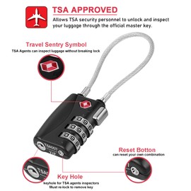 NAGE TSA Approved Luggage Locks, 3 Digit Suitcase Locks, Flexible Cable Padlock, Wire Lock, Travel TSA Lock for Backpack, Gym Locker, Tool Box, Laptop Bag (2P, Black&Red)