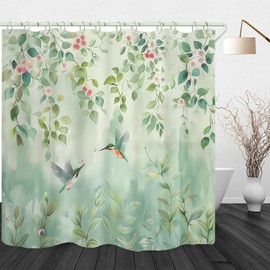 VANZEV Green Leaf Shower Curtain, Kingfisher Mint Green Shower Curtain,Weighted Hem Shower Curtain, Waterproof Bathroom Shower Curtain, Sage Green Shower Curtain with 12 Hooks 72 x 72 Inch