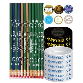 Eid Mubarak 49 Pcs-Pencils-Wristbands Stickers(200) Muslims Favorite Eid Favors Arabic Novelty Moroccan Egyptian Lantern Stickers Islamic Muslim Quran Gifts (Eid Mubarak)