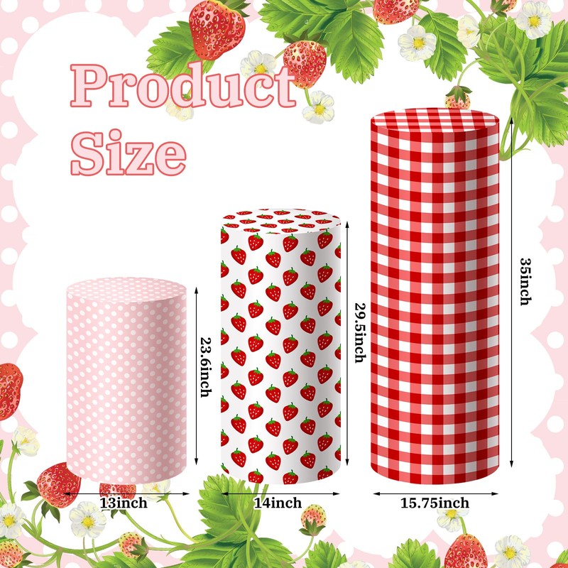SmoothNovelty 3 Pcs Strawberry Cylinder Pedestal Stand Covers Spandex Plinth