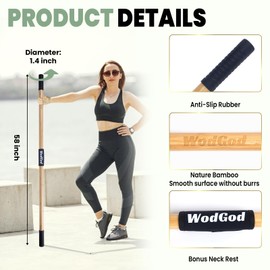 Yoga Stick, Sturdy 5 ft Natural Bamboo Stretching Stick for All Fitness Levels,Premium Stretch Stick with Comfy Grips, Posture Corrector, Balance Support Stick, Flexibility/Exercise Stick