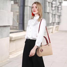 DIRRONA Women Elegant Top Handle Bag Fashion Shoulder Bag PU Leather Handbag for Travel Dating Work Party Women's Casual Crossbody Bag with Smiley Face Pendant Red