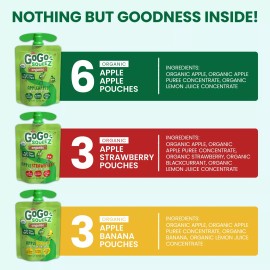 GoGo squeeZ Organic Fruit Snacks Pack of 12 Squeeze Pouches for Kids 3.2 oz