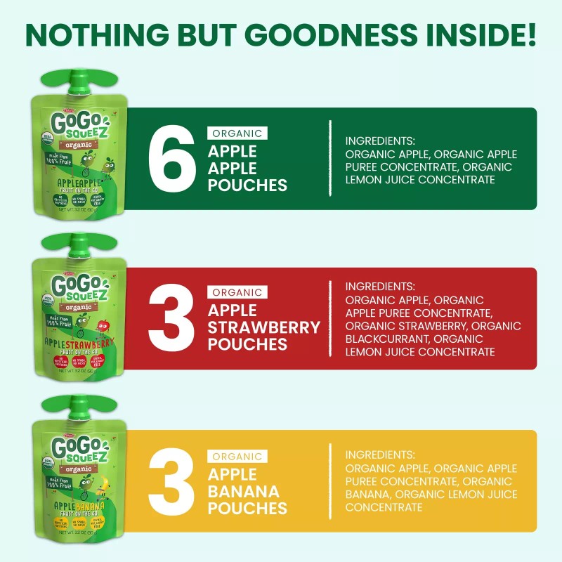 GoGo squeeZ Organic Fruit Snacks Pack of 12 Squeeze Pouches