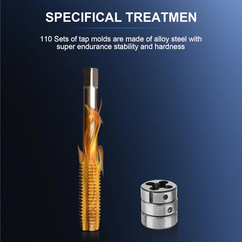 110 PCS Metric Tap and Die Set, M2-M18 Rethreading Kit