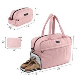 CANBOX Travel Duffel Bag, Weekender Overnight Bags with Shoe Compartment, Carry On Tote Bag with Utility Pouch & Toiletry Bag, Gym Duffel Bag, Large Hospital Bag for Labor & Delivery - Pink