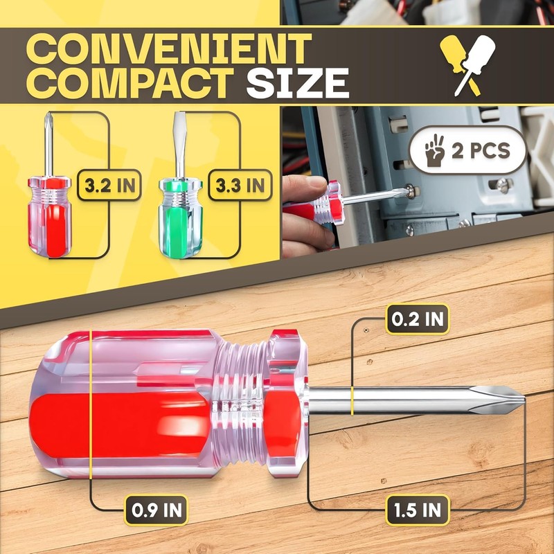 2Pcs Flat & Cross Head Screwdrivers – Mini Screwdriver Set