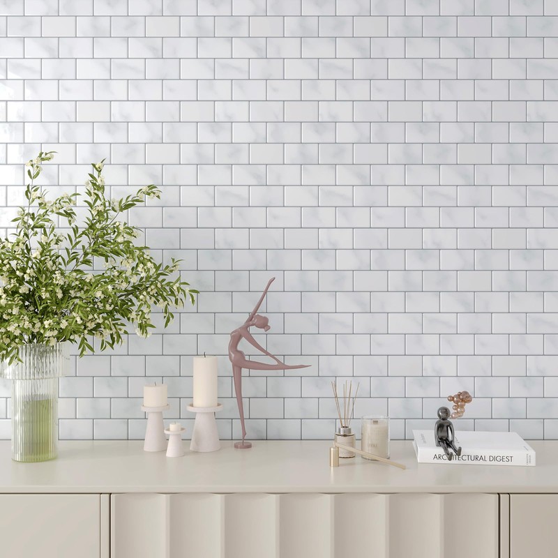 CHIHUT 12''x12'' White 3D Marble Peel and Stick Backsplash Tiles