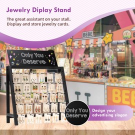 Poyilooo Jewelry Display for Vendors, 30 Hooks Wood Earring Bracelet Display for Vendors Selling with Adversitsing Board, Large Capacity Jewelry Display Holder Stands Rack for Earring Cards Keychain