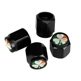 Muishi Pretty Shamrock Tire Valve Stem Caps, Aluminum Black Stem Tire Valve Caps Universal Stem Covers for Cars, SUVs, Trucks, Bikes, Motorcycles, Bicycles (4 Pack)