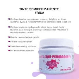 Tinte Semi Permanente para Cabello Sin Amoniaco Urban Kolor Shot - Tonos Luminosos y Brillantes con Aceite de Argán y Kerartina 120gr. (Frida)