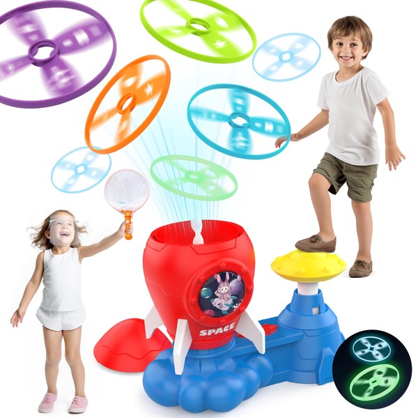 Skirfy Outdoor Toys for Kids Ages 4-8,Flying Disc Launcher Toy with Fluorescent Flying Discs,Halloween Party Games for Boys Girls Ages 3-5,Ideal Gift for Christmas,Birthday