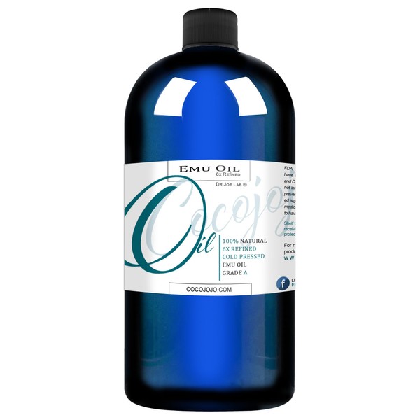 Dr Joe Lab Emu Oil 16 oz 100% Pure Natural 6 Times Refined - Therapeutic Grade A for Hair Skin Body
