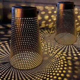 Solar Hollow Out Outdoor Light 2 Pack - Metal Decorative Solar-Powered Garden Lights for Patio,Pathway,Yard - Waterproof Lantern for Outdoor Decor (Bronze)