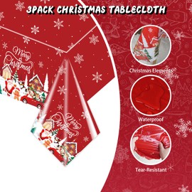 Enpato 3Pack Disposable Christmas Tablecloth 54x108Inch Plastic Table Cover with Festive Snowman Design for Family Dinner, Friends Party & Holiday Feast - Easy Cleanup Decorations
