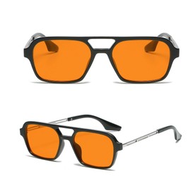 QVKUUT Vintage Trendy Sunglasses for Men and Women, Double Bridge UV Protection Glasses, black/orange