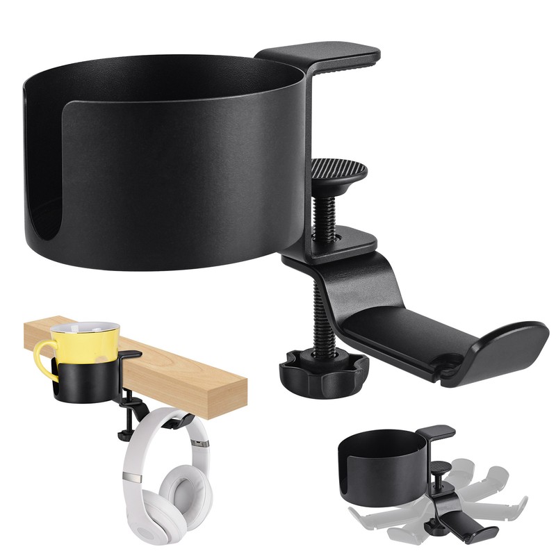 Under Desk Headphones Stand 360 Degrees Rotation Desktop Water Cup
