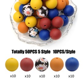 David accessories Silicone Beads 15mm Silicone Beads Bulk Round Silicone Beads for Keychain Pens Lanyards Bracelet Necklace Jewelry Making DIY Craft 50Pcs (X)
