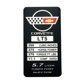 1Pc C4 Corvette 1990 LT5 Engine ID Spec Metal Data Plate Emblem 3D Badge Nameplate 375 HP, 370 TQ Engine ID Replacement for Corvette