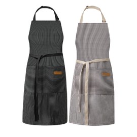 DILLMAN Kitchen Cooking Adjustable Aprons - Men Women Bib Soft Chef Stripes Apron with 2 Pockets (Narow Black +Narow Brown)