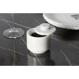 MARBLOUS KRAFTS Stylish Marble Sugar Dispenser 3.5 oz Salt Cellar, Salt Container and Marble décor 3" X 3" Kitchen décor and Salt Pepper Bowls Salt Dispenser (White)