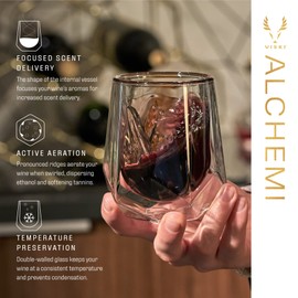 Viski Alchemi Aerating Wine Glass, Double Walled Tasting Tumbler for Red Wine, Enhances Aroma & Flavor, Elegant Modern Glassware, Home Bar Essentials, 8 oz, Set of 1