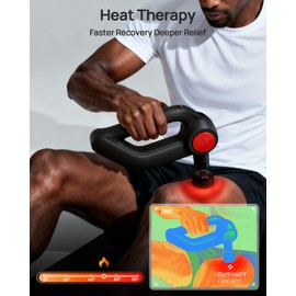 Massage Gun Deep Tissue with Heat Therapy, 12mm Amplitude Muscle Massager for Athletes, 5 Speeds & 4 Modes Massager Gun for Neck Back Shoulder Leg Pain Relief - Perfect for Men, Black