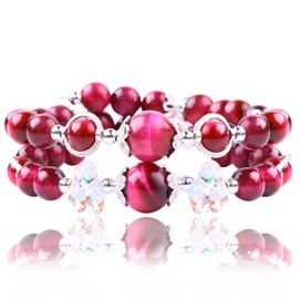 FORBY 1Pc Natural Bracelet Beaded 8MM Bead Bracelets for Women Healing Crystal Stone Bracelet Rose Quartz Amethyst Bangle Bracelets for Women Trendy Chakra Anxiety Yoga Jewelry Healing Gift