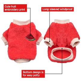 Yaopelky 2PCS Small Medium Dog Winter Clothes Fleece Turtleneck Jumpsuit Cute Fruit Print Cat Outfit for Chihuahua Yorkie Teddy (Orange-Red, XL)